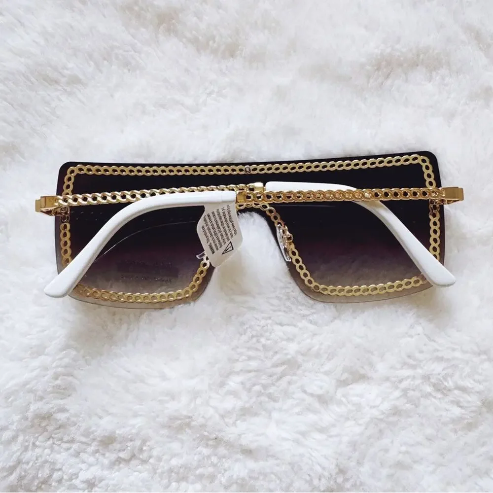 Christine Black Two Tone White Chain Oversized Shield Sunglasses